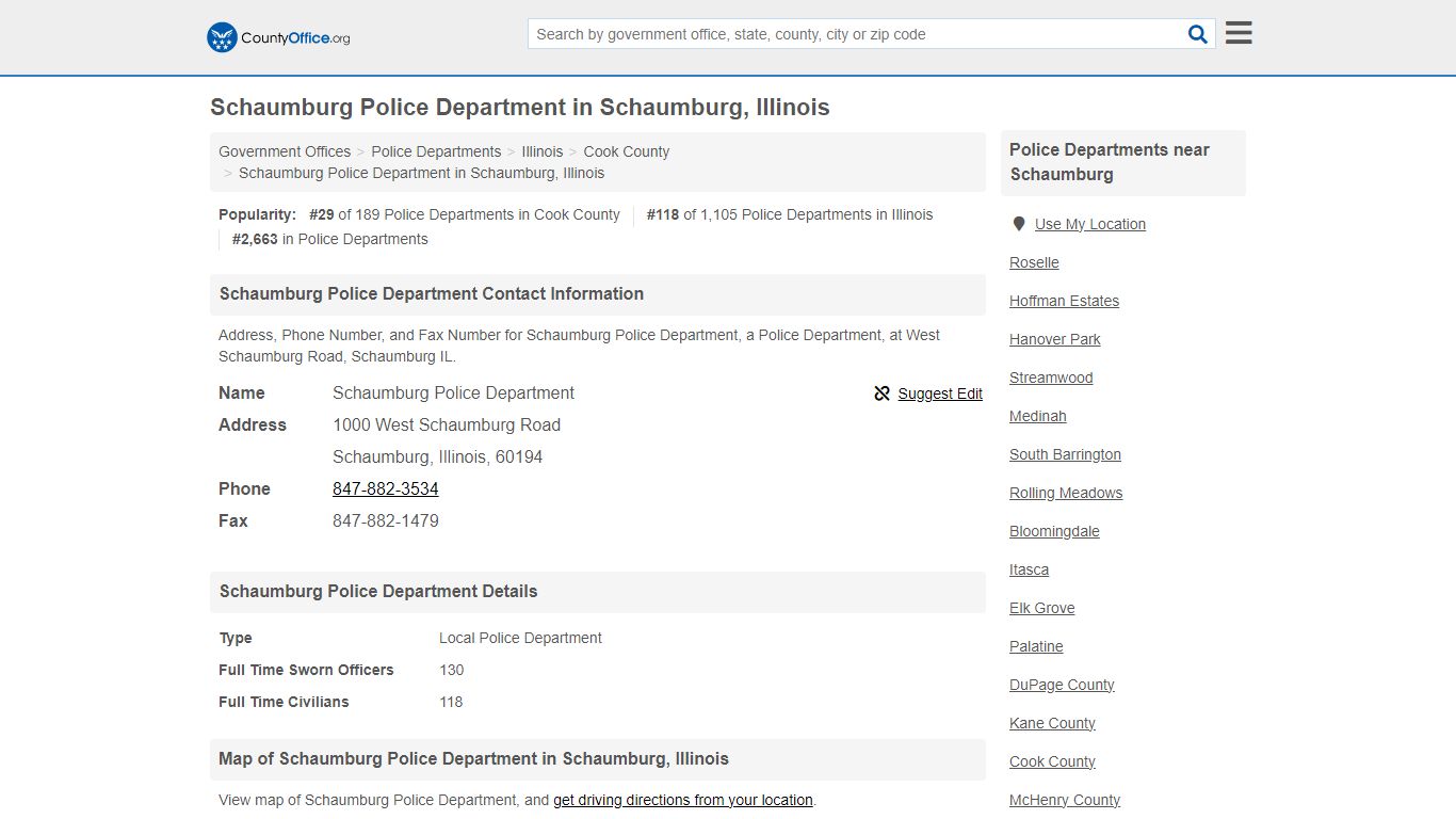 Schaumburg Police Department - Schaumburg, IL (Address, Phone, and Fax)