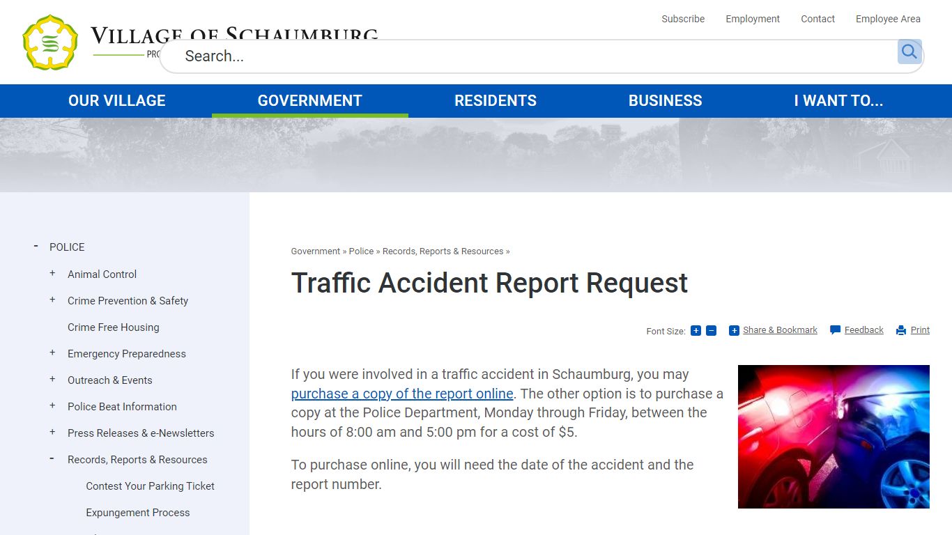 Traffic Accident Report Request | Schaumburg, IL - Village of Schaumburg